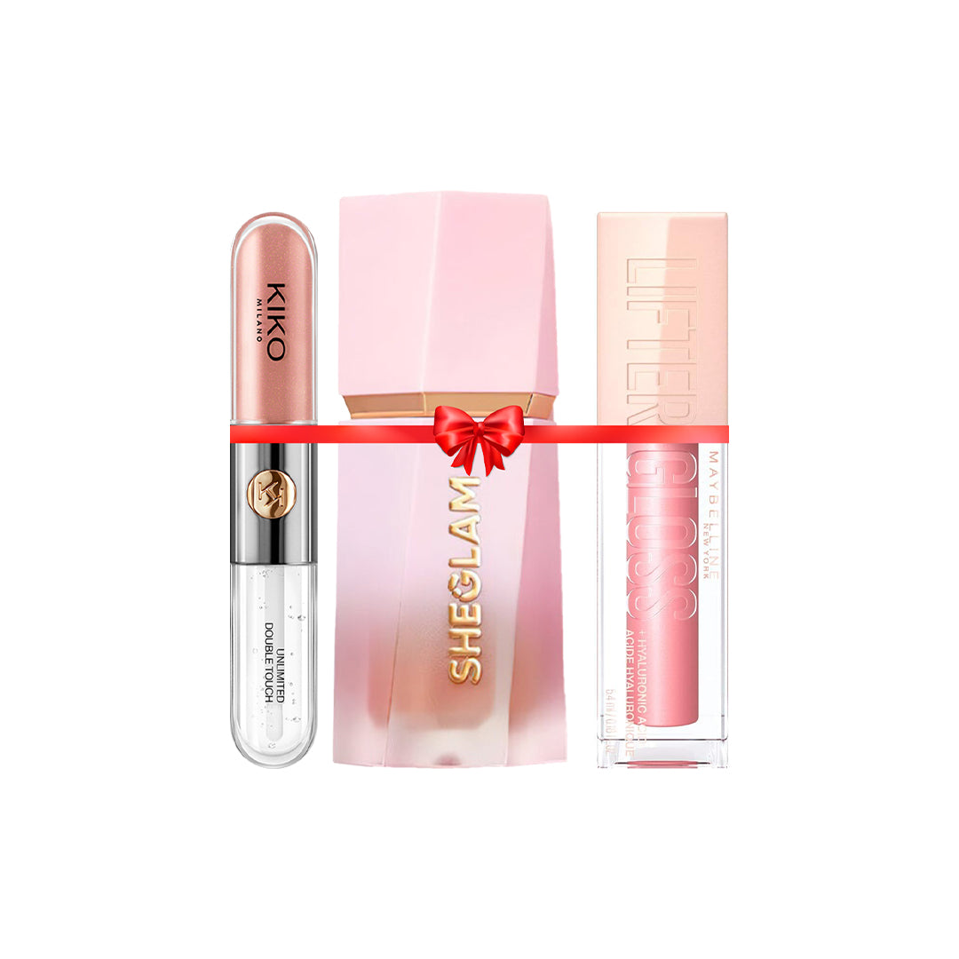 Perfect Glow Lip & Cheek Bundle (Blusher Sheglam + Lifter Lip Gloss + Kiko Double Touch}